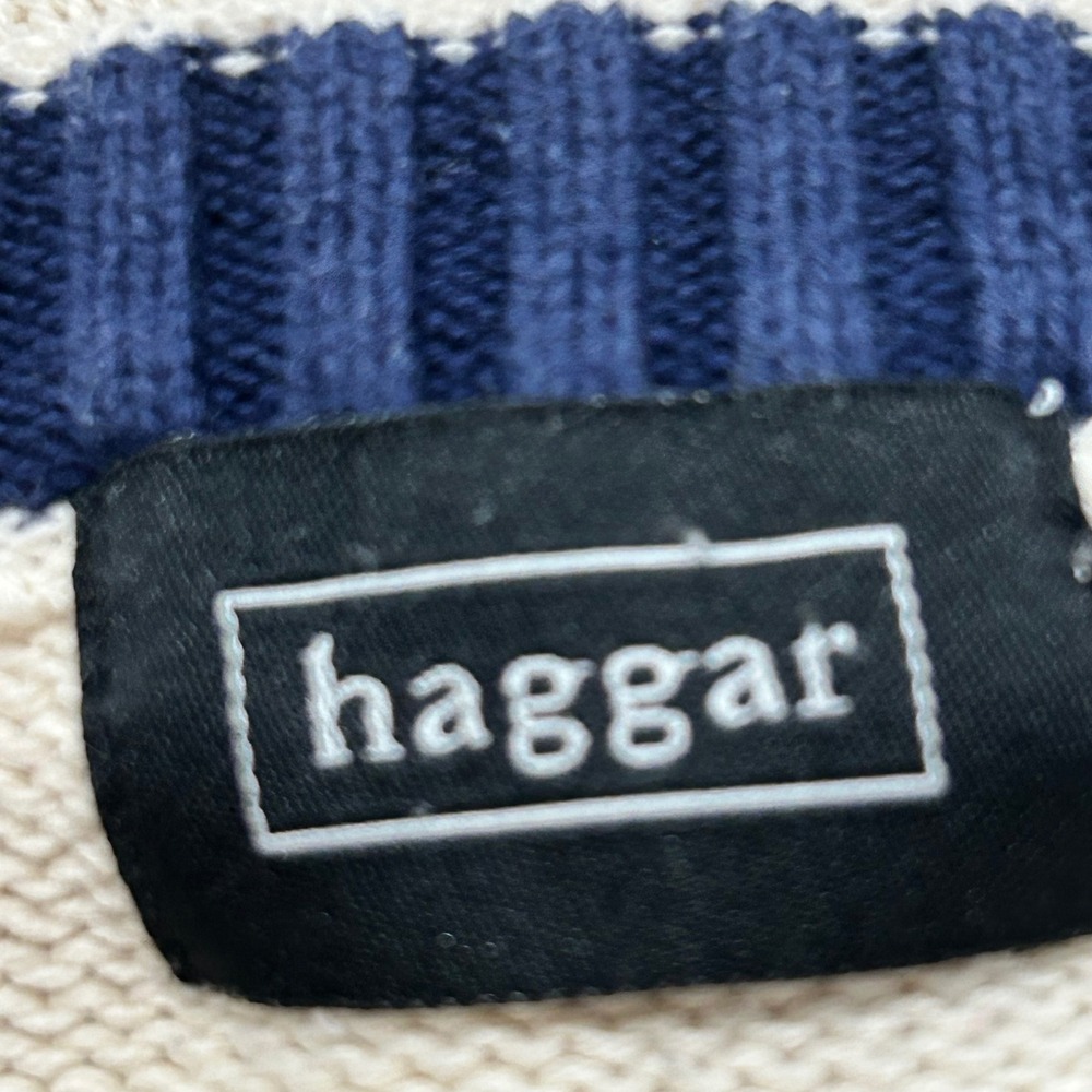 Haggar Mens Cream Cable Knit Plaid Crewneck Sweater M Medium - Picture 6 of 8